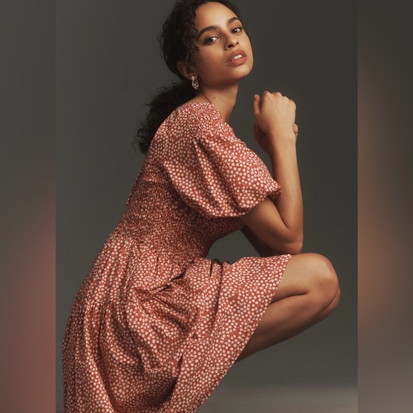 By Anthropologie | Puff-Sleeve Smocked Poplin Midi Dress NWT - Picture 4 of 8